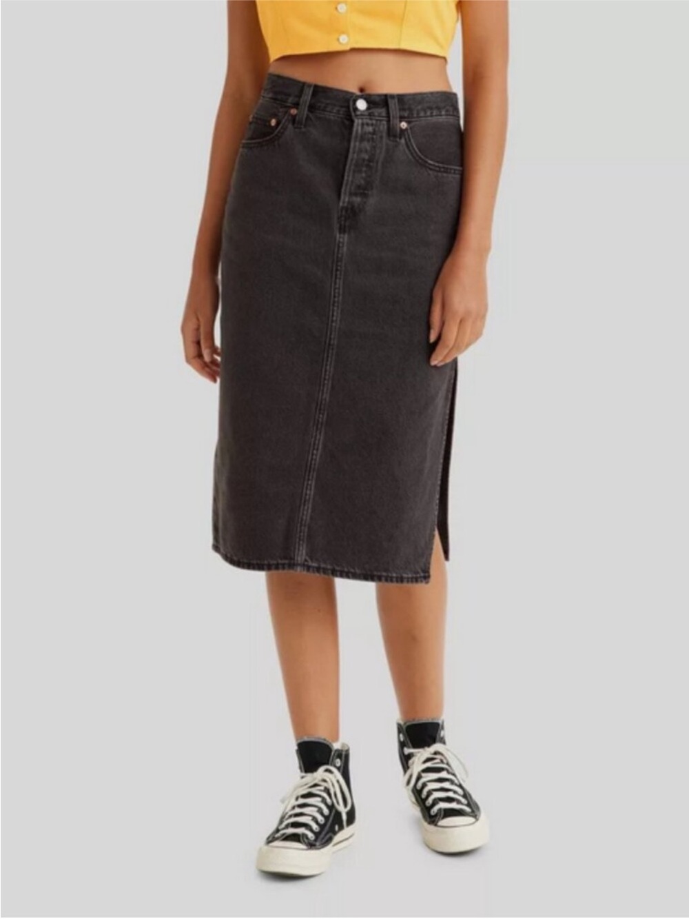 Women’s Levi’s Black Denim Side-Slit Midi Skirt Size 28